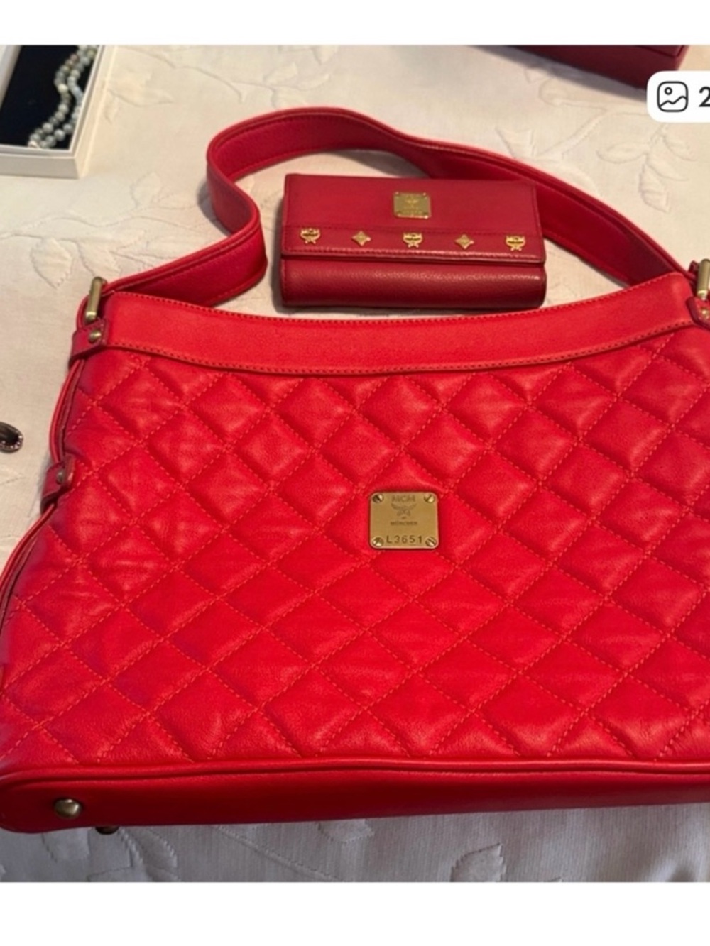 MCM Quilted Red Shoulder Bag